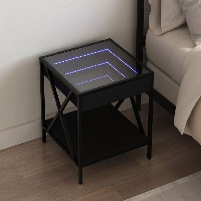 vidaXL Нощна масичка с Infinity LED, черна, 40x40x49 см (3284096)