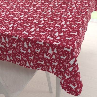 Biante Zamatový obdĺžnikový obrus Tamara TMR-045 Vianočné jelene a stromčeky na červenom 120x180 cm