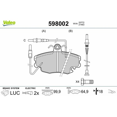 Sada brzdových platničiek kotúčovej brzdy VALEO 598002