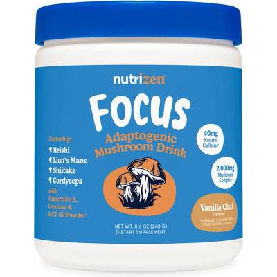 Nutricost Смес от адаптогени гъби (рейши, лъвска грива, шийтаке, кордицепс) + гуарана и хуперизин 240 g прах, с вкус на ванилия | Nutricost (57469 (680102) NC)