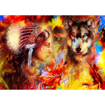 Grafika - Puzzle The Indian woman and the wolf IV - 500 piese