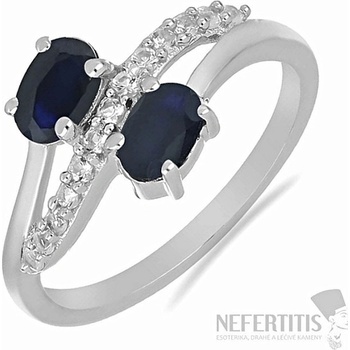 Nefertitis Prsten stříbrný s modrým safírem a zirkony 026069 SAF