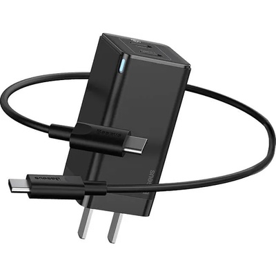 Baseus GaN Mini Quick Charger 45W (CCGAN-U01) - захранване за ел. мрежа с USB и USB-C изходи с технология за бързо зареждане и USB-C към USB-C кабел (черен)
