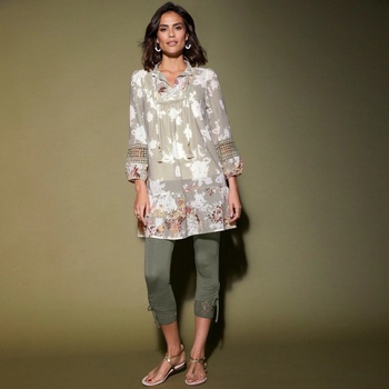 3/4 legíny s čipkou a pružným pásom khaki