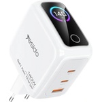 YESIDO Зарядно устройство Yesido (YC114) - с TFT дисплей, USB, 2x Type-C, GaN, бързо зареждане, за телефон, таблет, 140W - Бял