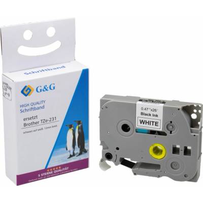 G&G Schriftband 12mm x 8m sw-ws komp. m. Brother Tze-231