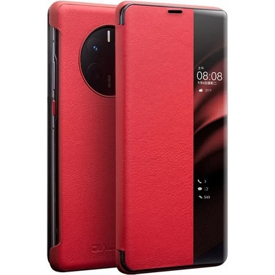 Qialino Активен Кожен Калъф за Huawei Mate 50 Pro, Qialino Smart Book Case, Червен (5906601118617)