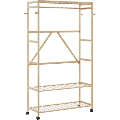 vidaXL L Стелаж за дрехи с рафтове и колела 110x40x180 cm Бамбук (4008923)