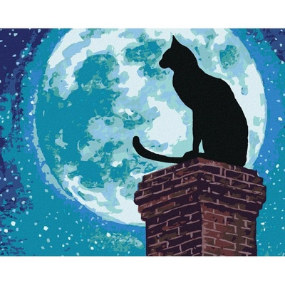 Zuty Malování podle čísel KOČKA NA KOMÍNU A ÚPLNĚK