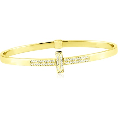 Gemmax Jewelry Luxusní obručový zlatý náramek T zdobený zirkony GLBYB-19-02697