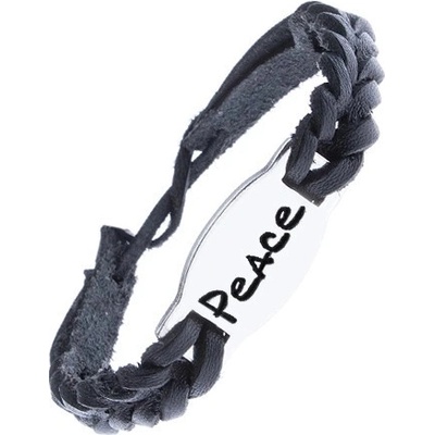 Šperky eshop pletený kožený černý ocelová známka Peace Z12.19