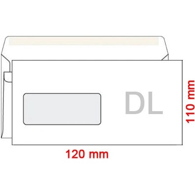 Obálky DL 110x120 mm s okienkom v ľavo, 1000 ks