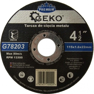 Rezný kotúč na kov a nerez 115 x 1,6 x 22,2 mm, GEKO
