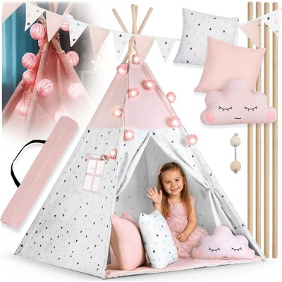 Nukido teepee stan pro děti s girlandou a světly růžový – Zboží Dáma