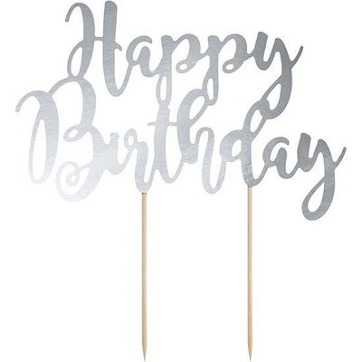 PartyDeco zapichovací dekorace na dort stříbrná Happy Birthday KPT11-018M dortis dortis