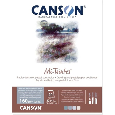 CANSON Mi-Teintes skicák 24x32 cm 160 g, 20 l barevný papír grey blue tones pastel uhel sanguina tužka akvarel kvaš ISO 9706
