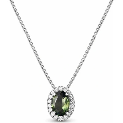 Vltavín Moldavite Stříbrný náhrdelník s vltavínem a zirkony P34 0034