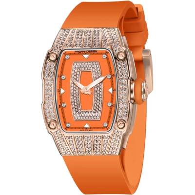 Pagani Дамски часовник Pagani Design Envie с кристали, Оранжев / Розово злато (PD-YS013-ROSEG-ORANGE)