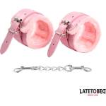 LateToBed BDSM Line Premium Fur Lined Handcuffs Pink