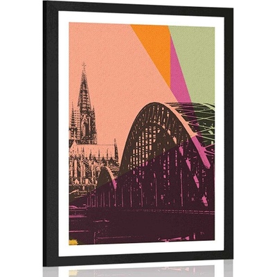 Plakát s paspartou digitální ilustrace města Kolín - 40x60 silver