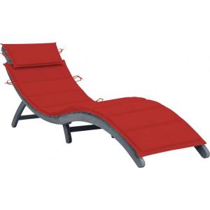 vidaXL Шезлонг с възглавница, сив, масивно акациево дърво (3064050)