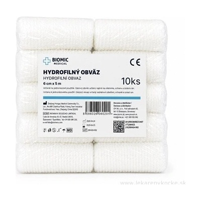 Zhejiang Hongyu Medical Commodity Co., Ltd. BIOMIC Hydrofilný nesterilný obväz 6 cm × 5 m, 10 ks