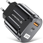Techsuit Зарядно устройство Priza USB-A, QC 3.0, USB-C, 20W - Premium (CHPD038) - Черно