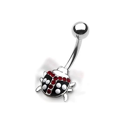 Šperky eshop piercing do pupíku tečkovaná beruška s červenými zirkony I10.8