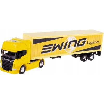 WELLY SCANIA V8 R730 TIR TRUCK WING LOGISTICS MODEL KOV ŽLTÝ 1:64
