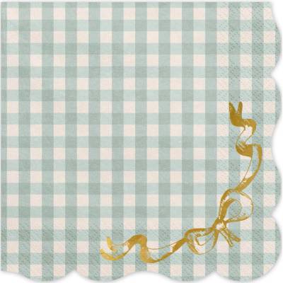 Party Papierové servítky zelené káro so zlatou mašľou 33x33 cm 12 ks