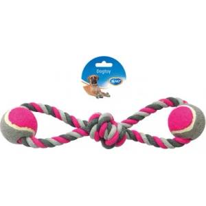 Duvoplus играчка за куче, въже за дърпане с възел и 2 тенис топки 38 см, 1 брой, Белгия - 4705048