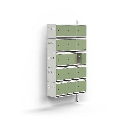 Skříň na boty ENTRY, nástěnná, přídavná sekce, 15 kovových dvířek, 1800x900x300 mm, bílá/zelená