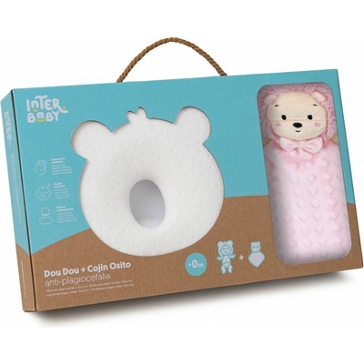 Interbaby set medvedík ergonomický vankúšik+ prítulka ružový