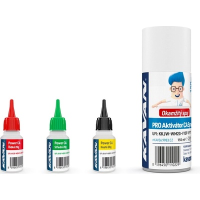 Kavan POWER CA PACK vteř. lepidla 3x20g Ř,S,H + aktivátor 150ml CZ KAV56.9956.CZ