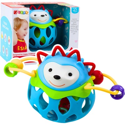 LEAN Toys Měkký míč ježek míč s chrastítkem senzorická hračka modrá