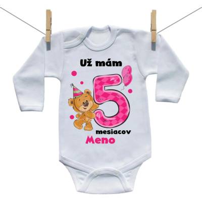 Boodyy Body s dlhým rukávom Už mám 5 mesiacov s Medvedíkom a menom dieťatka Dievča