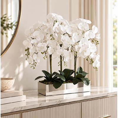 Biela orchidea v zrkadlovom črepníku 75 cm