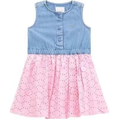 Guess Комбинирана рокля за мини момиче с деним горна и розова долна част Guess