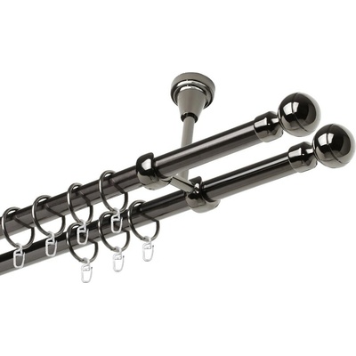 OK-GarnýžeCZ - Garnýž kovová dvouřadá 19mm Paola double onyx 180 cm do stropu / kroužky s háčkem
