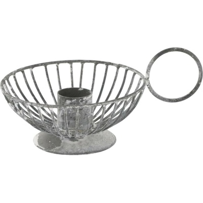 Šedý antik kovový svícen na úzkou svíčku Chamberstick – 13*9*6 cm / Ø 2cm - Chic Antique