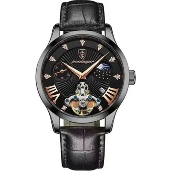 Poedagar Мъжки часовник Poedagar CS1352, каишка от естествена кожа, черен/черен, черен циферблат (CS1352)