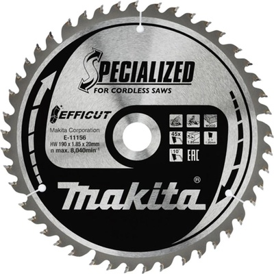 Makita Циркулярен TCT режещ диск за дърво, Makita SPECIALIZED EFFICUT E-11156, 190x20x45T (E-11156)