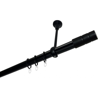 OK-GarnýžeCZ Garnýž kovová jednořadá 25mm Cylinder černá 430 cm do stěny / kroužky s háčkem