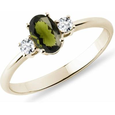 Klenota Zlatý vltavínový prsteň s diamantmi k0231073