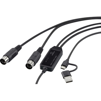Renkforce RF-6439636 USB MIDI adaptér [2x DIN zástrčka 5-pólová - 1x USB-C®, USB A] 2m černý