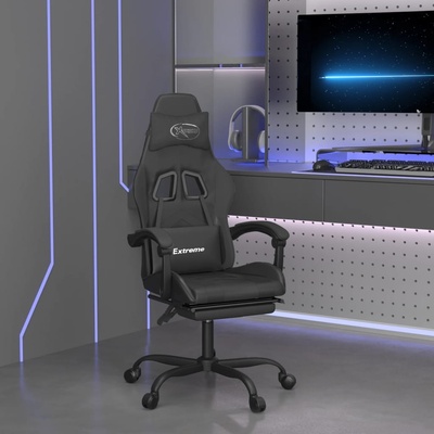 vidaXL Въртящ гейминг стол с опора за крака, черен, изкуствена кожа (349611)