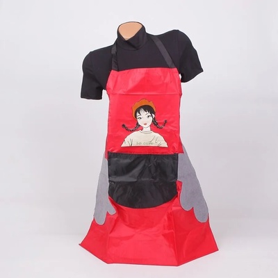 Гумирана готварска престилка в червено и черно с момиче