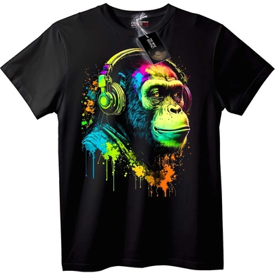 NOONEBRAND Тениска Шарена Маймуна със Слушалки - 7XL, Black