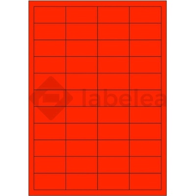 Labelea Samolepiace etikety 48,5x25,4 mm signálne farebné papierové, na hárku A4, pre laserovú tlač, Farba etikiet Signálna červená, Počet hárkov v balení 100 EPY048025SR044S