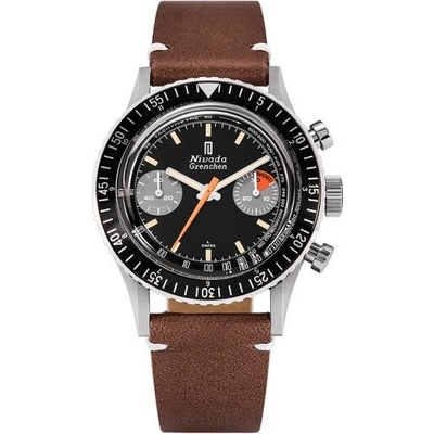 Nivada Grenchen Chronomaster Orange Boy SL Inter. Bezel Manual Brown leather White Stitching